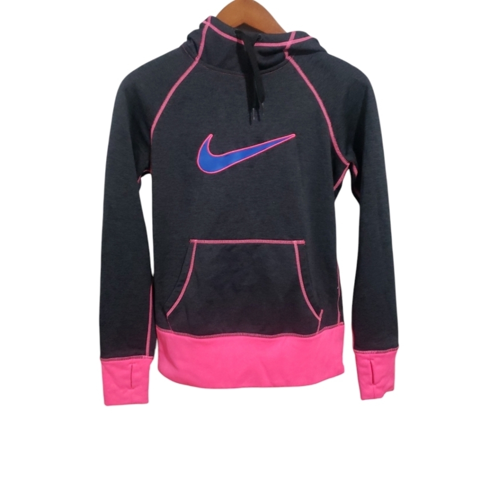 Nike Therma-Fit Hoodie XS - Gray/Pink /Blue Swoosh High Neck Thumb holes NWOT